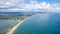 amazing aerial panorama view of Sandbanks Beach and Cubs Beach in Bournemouth, Poole and Dorset, England