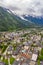 Amazing aerial scenery of Chamonix valley under striking alpine mountains
