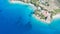 Amazing aerial view on a beach and small church of St.Ivan and Teodor Bol,Brac copy space image