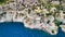 Amazing aerial view of beautiful Amalfi Coast in summer season, Italy. Drone viewpoint