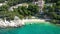 Amazing aerial view of the beautiful Podrace beach in Brela, Makarska Riviera, Croatia. Aerial view of Podrace beach and