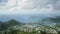 Amazing aerial view of the city, mountains and bay with yachts from a drone (Rodney Bay, Saint Lucia)