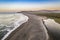 Amazing aerial view of a dreamlike beach in the central Chilean coast. Striking view of the waves coming from the sea and the wild