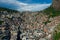 Amazing, aerial view of favela Rocinha at the foot of Dois Irmao mountain