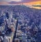 Amazing aerial view of Manhattan with sunset