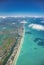 Amazing aerial view of Miami Beach skyline and coastline from a departing airplane