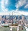 Amazing aerial view of New York skyline at dusk