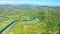 Amazing aerial view of River Rijeka Crnojevica in Montenegro. Skadarsko Jezero national park.