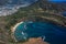 Amazing aerial view of scenic Haunama Bay Oahu Hawaii