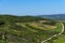 Amazing aerial view of Tuscany from Fortress of Tentennano. Beautiful panorama landscape near Castiglione d`Orcia,Tuscany, Italy