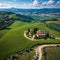 an amazing aerial view of Tuscany Hills in Italy.
