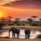 Amazing african elephants at sunset concept image