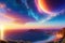 Amazing art of cosmic heaven over coastal city