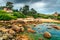 Amazing Atlantic ocean coast with granite stones,Perros-Guirec,France