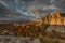 Amazing autumn landscape shot at golden hour with epic cliffs