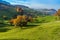 Amazing Autumn Landscape of typical Switzerland village near town of Interlaken