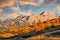 Amazing autumn scenery of Italian Dolomite Alps in sunset light