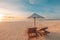 Amazing beach. Chairs love couple sand beach sea. Luxury summer vacation resort tourism. Inspire romance tropical landscape