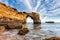 Amazing beach at sunrise. Algarve is located in the south of Portugal and is a vacation destination for many tourists. Your stone