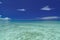 Amazing beautiful inviting natural view of Cuban beach tranquil ocean against dark blue pretty sky background