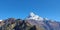 Amazing beautiful scenery view of Machapuchre Himalaya and green hills. It is also known as Fish Tail in Nepal.