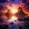 Amazing beautiful sunset with sea mountain  Made With Generative AI illustration