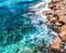 Amazing blue, green sea and brown rocks at alexandria coast egypt