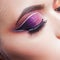 Amazing Bright eye makeup. Eye shadow with a purple tint and an unusual white arrow.