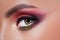 Amazing Bright eye makeup in luxurious scarlet shades. Pink and blue color, colored eyeshadow