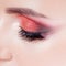 Amazing Bright eye makeup in luxurious scarlet shades. Pink and blue color, colored eyeshadow