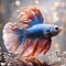 amazing bright violet Bette fish male with peach fuzz fins posing against bokeh light background. close up. Ai generated
