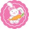 Amazing cartoon bunny girl with a pink bow and carrot.