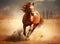 Amazing chestnut Budyonny horse running on meadow. Created with Generative AI technology.
