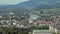 Amazing cityscape of austrian city Salzburg with Salzach river and bridges over it, cars are moving