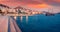 Amazing  cityscape of Saranda port. Gorgeous Ioninian seascape.