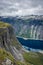 Amazing cliff over the Ringedalsvatnet lake in Trolltunga mounatin area,  Norway