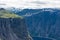 Amazing cliff over the Ringedalsvatnet lake in Trolltunga mounatin area,  Norway