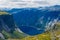 Amazing cliff over the Ringedalsvatnet lake in Trolltunga mounatin area,  Norway