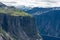 Amazing cliff over the Ringedalsvatnet lake in Trolltunga mounatin area,  Norway