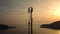 Amazing closeup sunset drone view of silhouette of cell tower. Wireless connection. Spectacular view of cellular tower