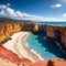 Amazing coast line called Painted Cliffs with orange yellow colored sand limestone rocks and geology structures at