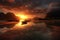 Amazing coastal sunset with blazing skyâ€™s and beautiful reflections. Ai generated art