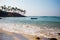 Amazing Coconut palm hill in Mirissa bay in Sri lanka. Palms silhouette over blue ocean beach