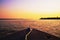 Amazing colorful landscape at sunset of a boat navigating on Pan