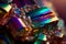 Amazing colorful rainbow Bismuth gemstone, macro, closeup, texture, Generative AI