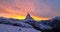 Amazing colorful romantic sky sunset view of Matterhorn mountain in Switzerland