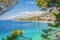 Amazing Croatian beaches with blue sky in Brela, Dalmatia, Croatia