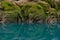 Amazing crystalline blue water of Tamul waterfall, Close up view of spectacular Tamul River,at Huasteca Potosina in San Luis