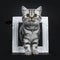 Amazing cute black silver tabby British Shorthair cat isolated on black background