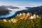 Amazing drone mountain panorama landscape at sunrise. Slovakia - Sulov